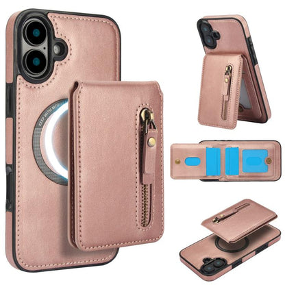 Zipper Wallet Split MagSafe Leather Back Phone Case, For iPhone 16e, For iPhone 16 Pro Max, For iPhone 16 Pro, For iPhone 16 Plus, For iPhone 16, For iPhone 15 Pro Max