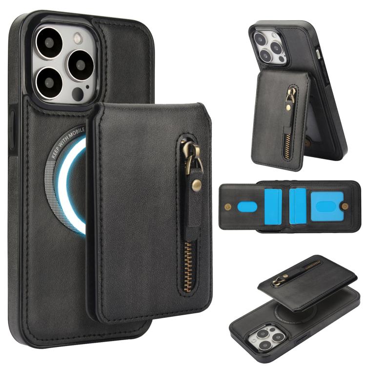 Zipper Wallet Split MagSafe Leather Back Phone Case, For iPhone 16e, For iPhone 16 Pro Max, For iPhone 16 Pro, For iPhone 16 Plus, For iPhone 16, For iPhone 15 Pro Max