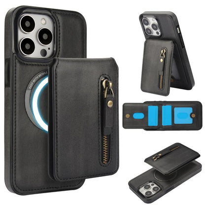 Zipper Wallet Split MagSafe Leather Back Phone Case, For iPhone 16e, For iPhone 16 Pro Max, For iPhone 16 Pro, For iPhone 16 Plus, For iPhone 16, For iPhone 15 Pro Max