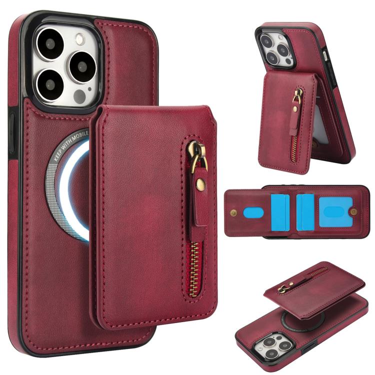 Zipper Wallet Split MagSafe Leather Back Phone Case, For iPhone 16e, For iPhone 16 Pro Max, For iPhone 16 Pro, For iPhone 16 Plus, For iPhone 16, For iPhone 15 Pro Max