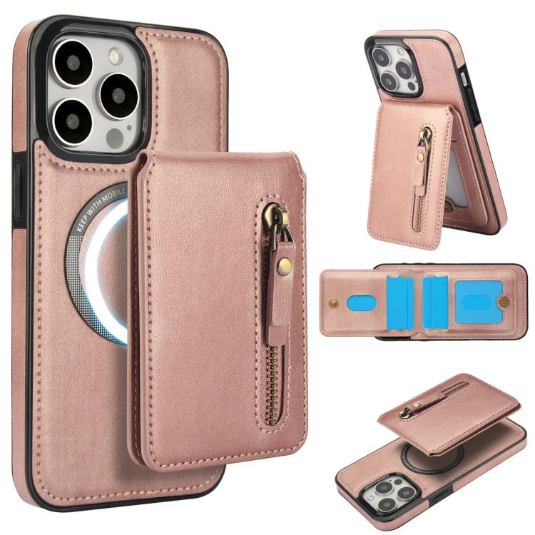 Zipper Wallet Split MagSafe Leather Back Phone Case, For iPhone 16e, For iPhone 16 Pro Max, For iPhone 16 Pro, For iPhone 16 Plus, For iPhone 16, For iPhone 15 Pro Max