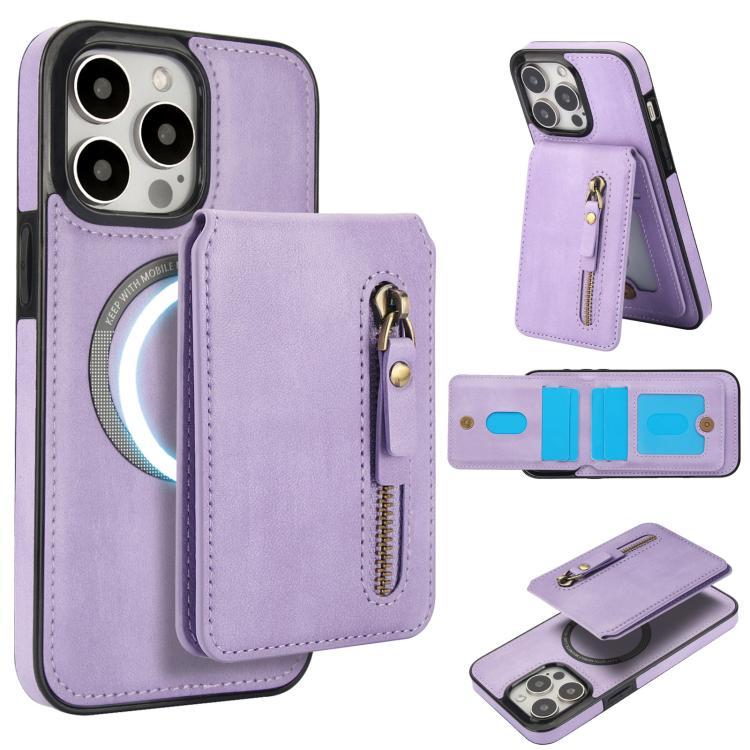 Zipper Wallet Split MagSafe Leather Back Phone Case, For iPhone 16e, For iPhone 16 Pro Max, For iPhone 16 Pro, For iPhone 16 Plus, For iPhone 16, For iPhone 15 Pro Max