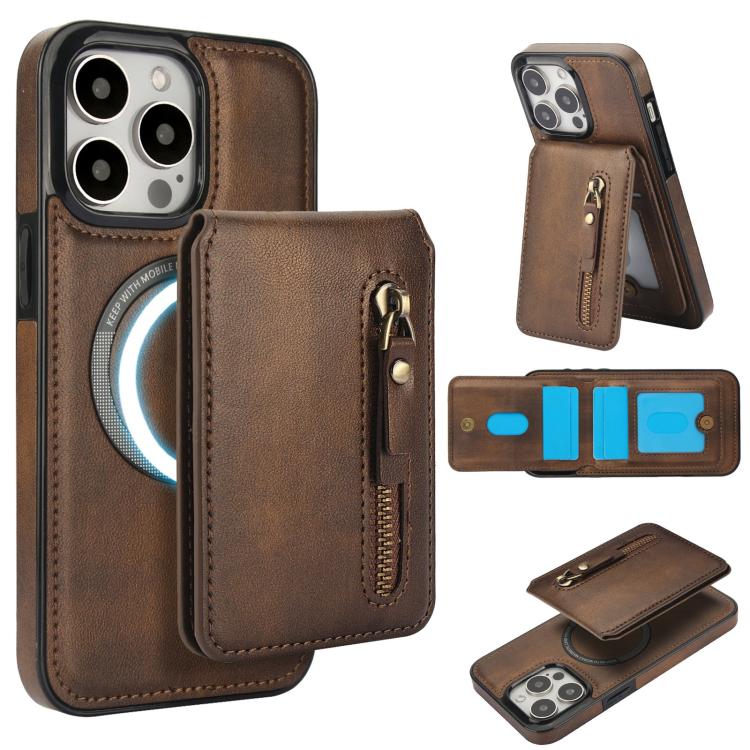 Zipper Wallet Split MagSafe Leather Back Phone Case, For iPhone 16e, For iPhone 16 Pro Max, For iPhone 16 Pro, For iPhone 16 Plus, For iPhone 16, For iPhone 15 Pro Max