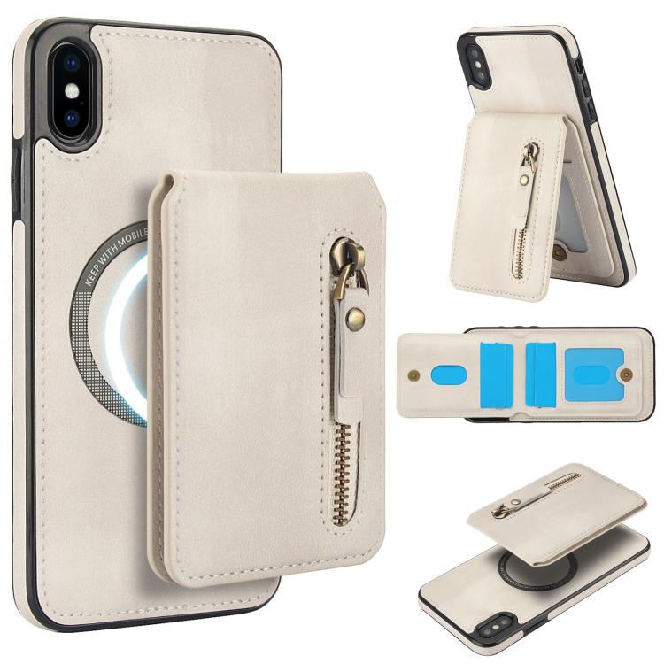 Zipper Wallet Split MagSafe Leather Back Phone Case, For iPhone X / XS, For iPhone XR, For iPhone XS Max, For iPhone 7 Plus / 8 Plus