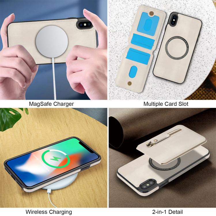 Zipper Wallet Split MagSafe Leather Back Phone Case, For iPhone X / XS, For iPhone XR, For iPhone XS Max, For iPhone 7 Plus / 8 Plus