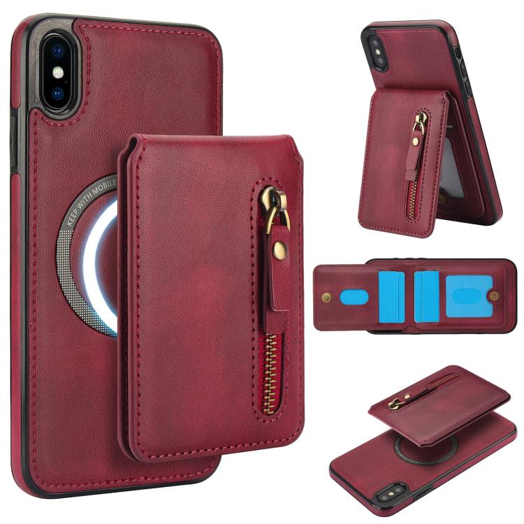 Zipper Wallet Split MagSafe Leather Back Phone Case, For iPhone X / XS, For iPhone XR, For iPhone XS Max, For iPhone 7 Plus / 8 Plus