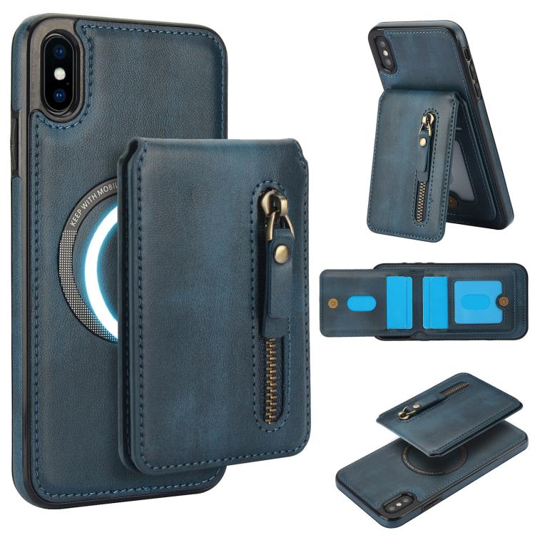 Zipper Wallet Split MagSafe Leather Back Phone Case, For iPhone X / XS, For iPhone XR, For iPhone XS Max, For iPhone 7 Plus / 8 Plus