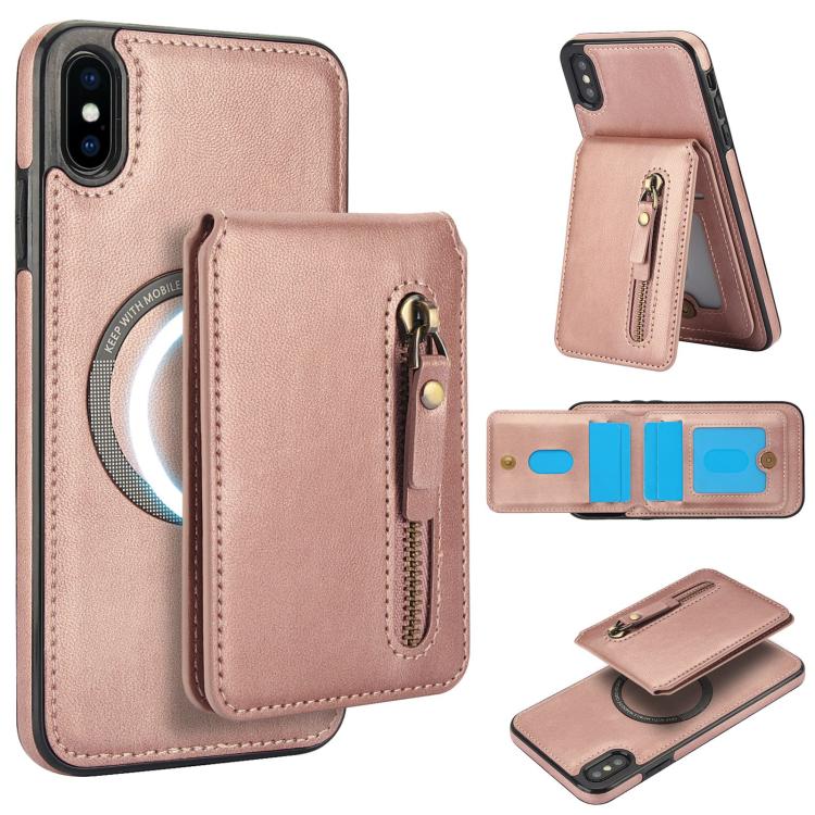 Zipper Wallet Split MagSafe Leather Back Phone Case, For iPhone X / XS, For iPhone XR, For iPhone XS Max, For iPhone 7 Plus / 8 Plus