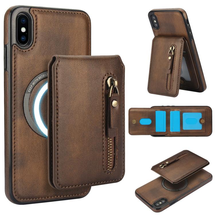 Zipper Wallet Split MagSafe Leather Back Phone Case, For iPhone X / XS, For iPhone XR, For iPhone XS Max, For iPhone 7 Plus / 8 Plus