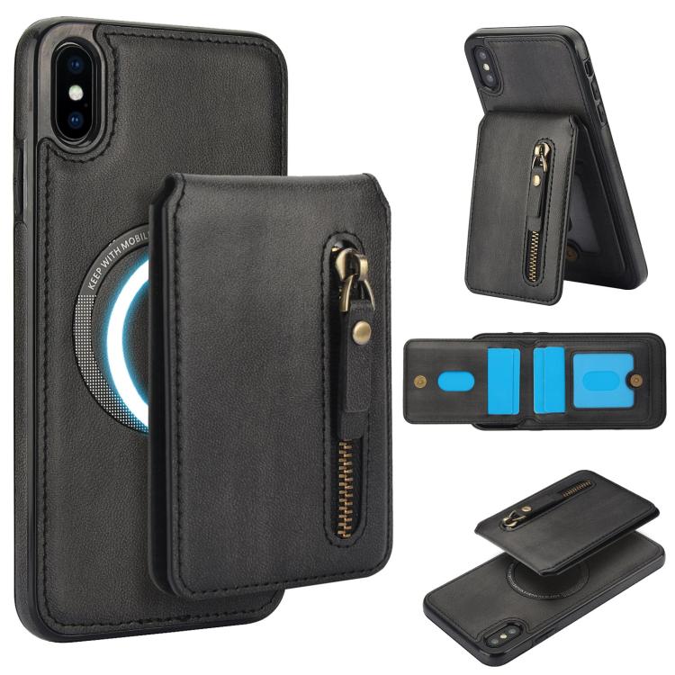 Zipper Wallet Split MagSafe Leather Back Phone Case, For iPhone X / XS, For iPhone XR, For iPhone XS Max, For iPhone 7 Plus / 8 Plus