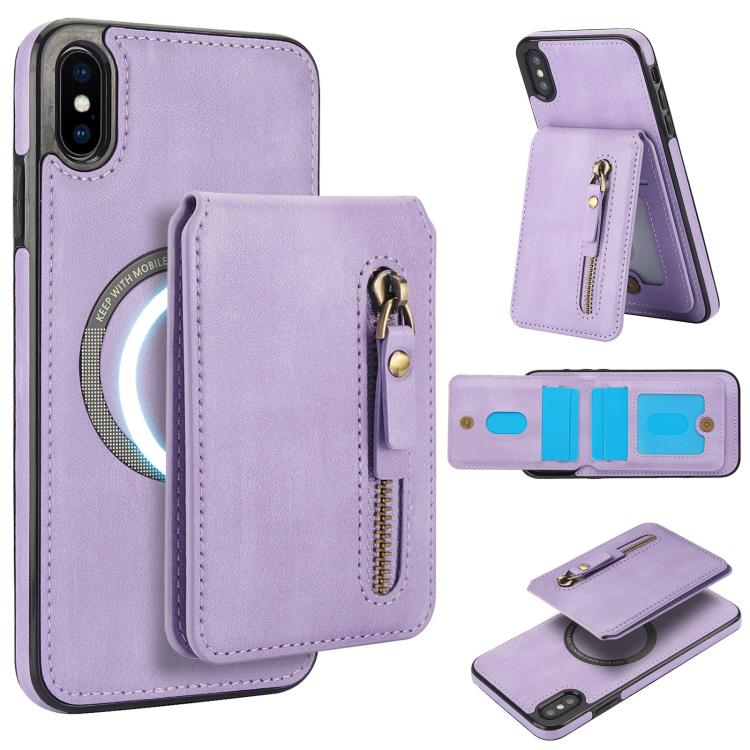 Zipper Wallet Split MagSafe Leather Back Phone Case, For iPhone X / XS, For iPhone XR, For iPhone XS Max, For iPhone 7 Plus / 8 Plus