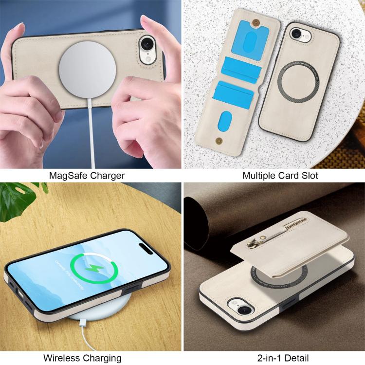 Zipper Wallet Split MagSafe Leather Back Phone Case, For iPhone 16e, For iPhone 16 Pro Max, For iPhone 16 Pro, For iPhone 16 Plus, For iPhone 16, For iPhone 15 Pro Max