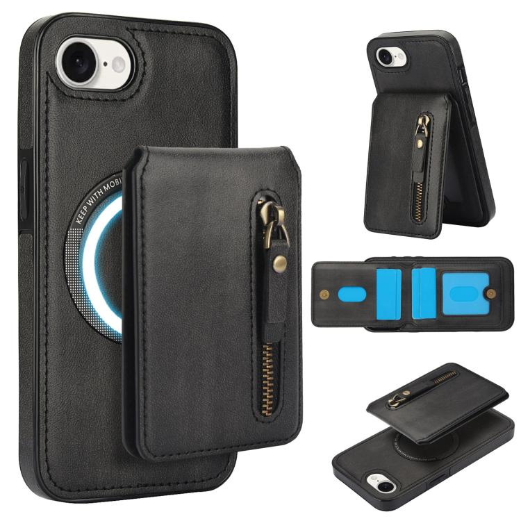 Zipper Wallet Split MagSafe Leather Back Phone Case, For iPhone 16e, For iPhone 16 Pro Max, For iPhone 16 Pro, For iPhone 16 Plus, For iPhone 16, For iPhone 15 Pro Max