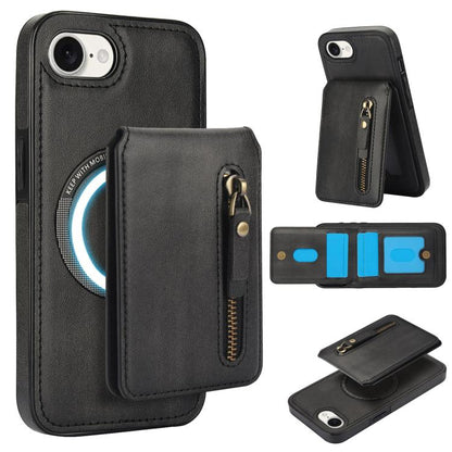 Zipper Wallet Split MagSafe Leather Back Phone Case, For iPhone 16e, For iPhone 16 Pro Max, For iPhone 16 Pro, For iPhone 16 Plus, For iPhone 16, For iPhone 15 Pro Max