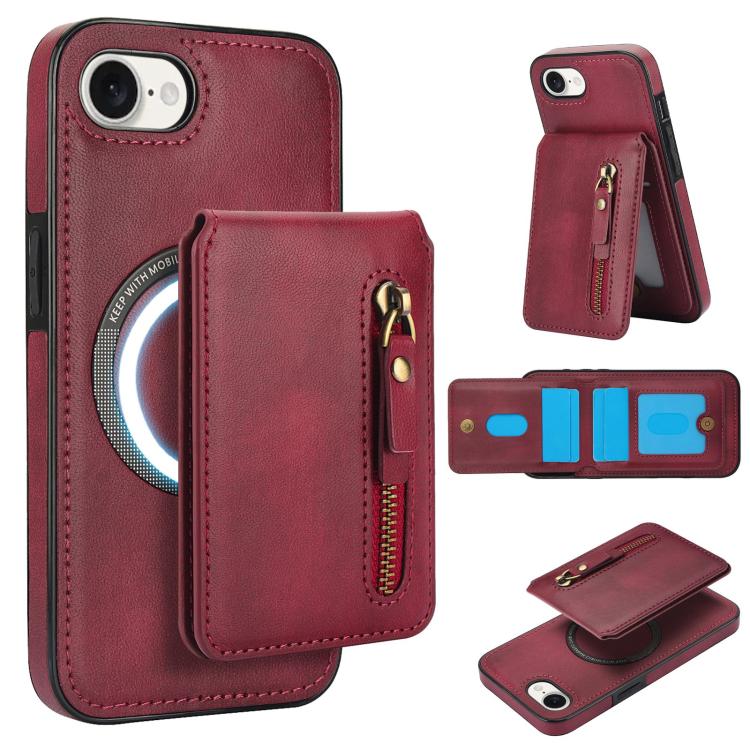 Zipper Wallet Split MagSafe Leather Back Phone Case, For iPhone 16e, For iPhone 16 Pro Max, For iPhone 16 Pro, For iPhone 16 Plus, For iPhone 16, For iPhone 15 Pro Max