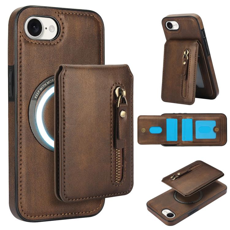 Zipper Wallet Split MagSafe Leather Back Phone Case, For iPhone 16e, For iPhone 16 Pro Max, For iPhone 16 Pro, For iPhone 16 Plus, For iPhone 16, For iPhone 15 Pro Max