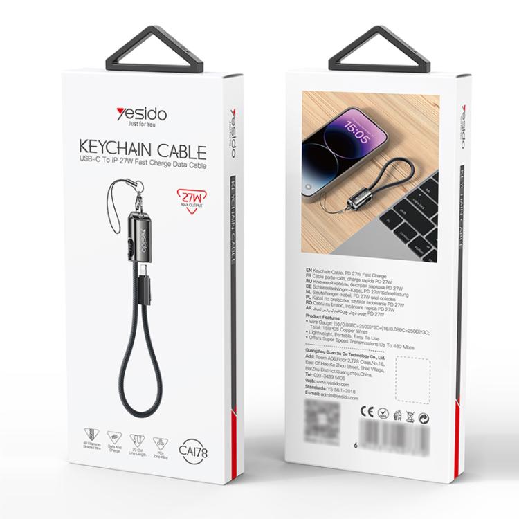 Yesido CA178 Portable Strip PD27W Type-C to 8 Pin Zinc Alloy Data Cable, Length: 20cm, Type-C to 8 Pin