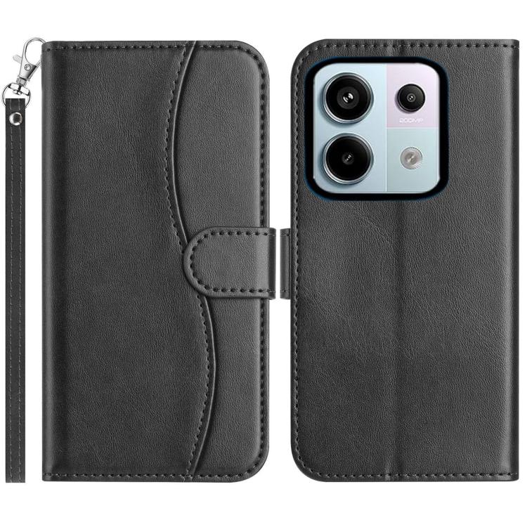 Dual-Folded S-shape Leather Phone Case, For Redmi Note 14 Pro 4G, For Redmi Note 14 4G 163.25mm, For Redmi Note 14 5G, For Redmi 14R 5G, For Redmi Note 14 Pro 5G, For Redmi 14C 4G, For Redmi A3 / Poco C61, For Redmi Note 13 Pro 5G