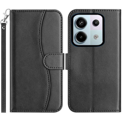 Dual-Folded S-shape Leather Phone Case, For Redmi Note 14 Pro 4G, For Redmi Note 14 4G 163.25mm, For Redmi Note 14 5G, For Redmi 14R 5G, For Redmi Note 14 Pro 5G, For Redmi 14C 4G, For Redmi A3 / Poco C61, For Redmi Note 13 Pro 5G
