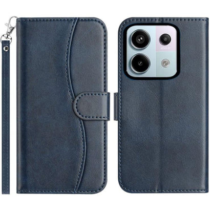 Dual-Folded S-shape Leather Phone Case, For Redmi Note 14 Pro 4G, For Redmi Note 14 4G 163.25mm, For Redmi Note 14 5G, For Redmi 14R 5G, For Redmi Note 14 Pro 5G, For Redmi 14C 4G, For Redmi A3 / Poco C61, For Redmi Note 13 Pro 5G