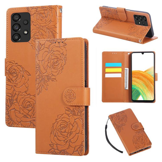 Rose Flower Embossed 3-Card Slots Leather Phone Case, For Samsung Galaxy A53 5G, For Samsung Galaxy A73 5G, For Samsung Galaxy A33 5G, For Samsung Galaxy A13 4G / 5G