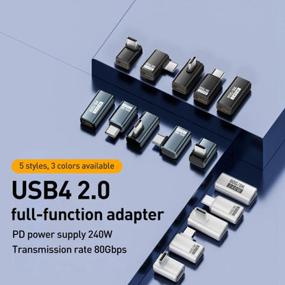 240W 80Gbps USB4 2.0 Type-C Full Function Adapter, Side Bend, 3D Bend, Female to Female, Straight Head, Mid Bend