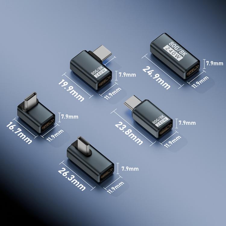 240W 80Gbps USB4 2.0 Type-C Full Function Adapter, Side Bend, 3D Bend, Female to Female, Straight Head, Mid Bend