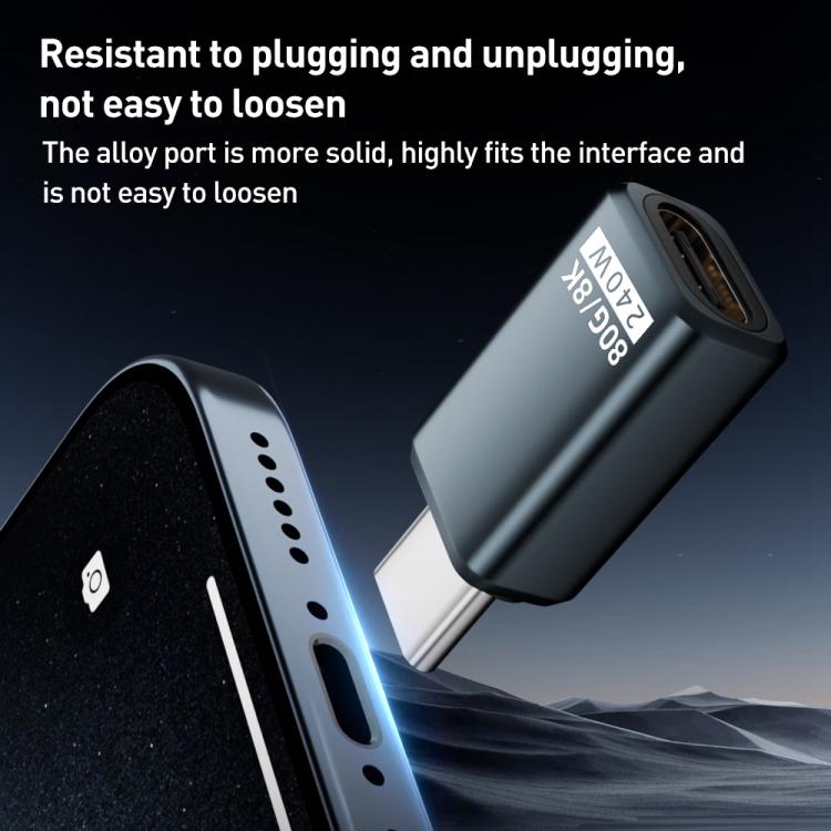 240W 80Gbps USB4 2.0 Type-C Full Function Adapter, Side Bend, 3D Bend, Female to Female, Straight Head, Mid Bend