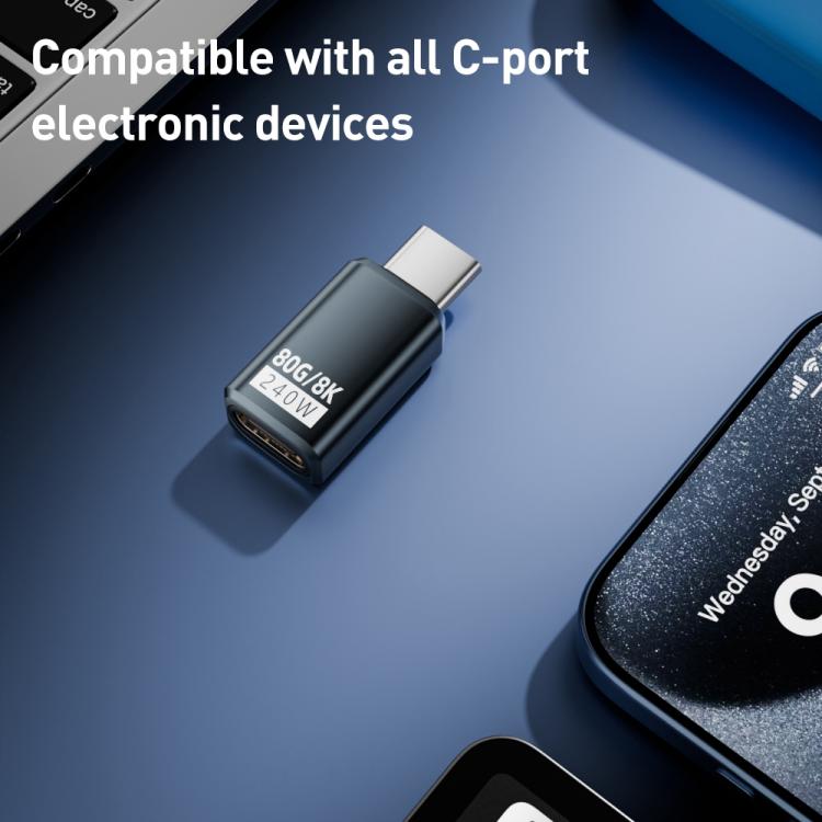240W 80Gbps USB4 2.0 Type-C Full Function Adapter, Side Bend, 3D Bend, Female to Female, Straight Head, Mid Bend