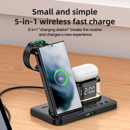 Yesido DS23 5 in 1 Multifunction Clock Wireless Fast Charge Station, For Samsung Phone Series / Watch / EarPods