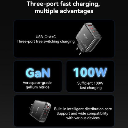 Yesido YC142 PD100W 2 USB-C , USB-A Three Ports GaN Fast Charger, EU Plug