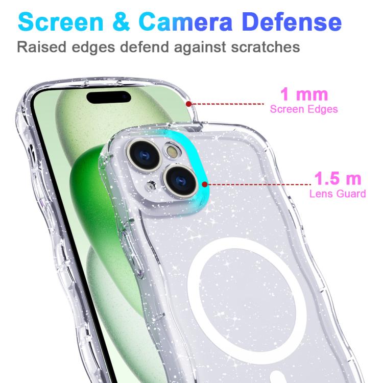 Wave Glitter MagSafe Magnetic TPU Phone Case, For iPhone 16 Pro Max, For iPhone 16 Pro, For iPhone 16 Plus, For iPhone 16, For iPhone 15 Pro Max, For iPhone 15 Pro, For iPhone 15 Plus, For iPhone 15