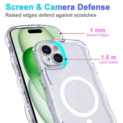 Wave Glitter MagSafe Magnetic TPU Phone Case, For iPhone 16 Pro Max, For iPhone 16 Pro, For iPhone 16 Plus, For iPhone 16, For iPhone 15 Pro Max, For iPhone 15 Pro, For iPhone 15 Plus, For iPhone 15