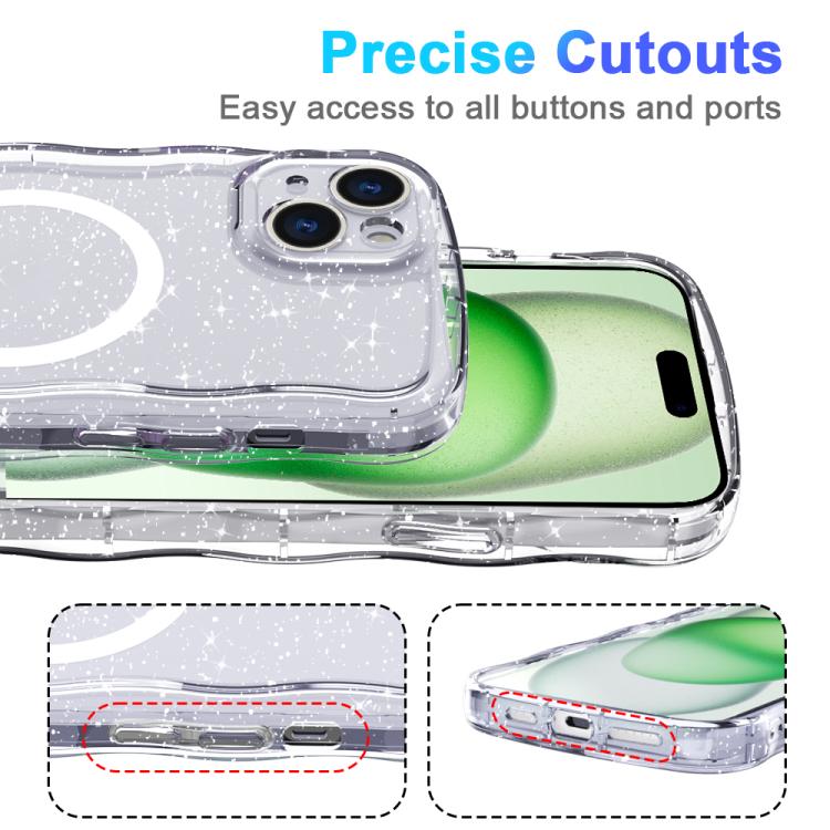 Wave Glitter MagSafe Magnetic TPU Phone Case, For iPhone 16 Pro Max, For iPhone 16 Pro, For iPhone 16 Plus, For iPhone 16, For iPhone 15 Pro Max, For iPhone 15 Pro, For iPhone 15 Plus, For iPhone 15