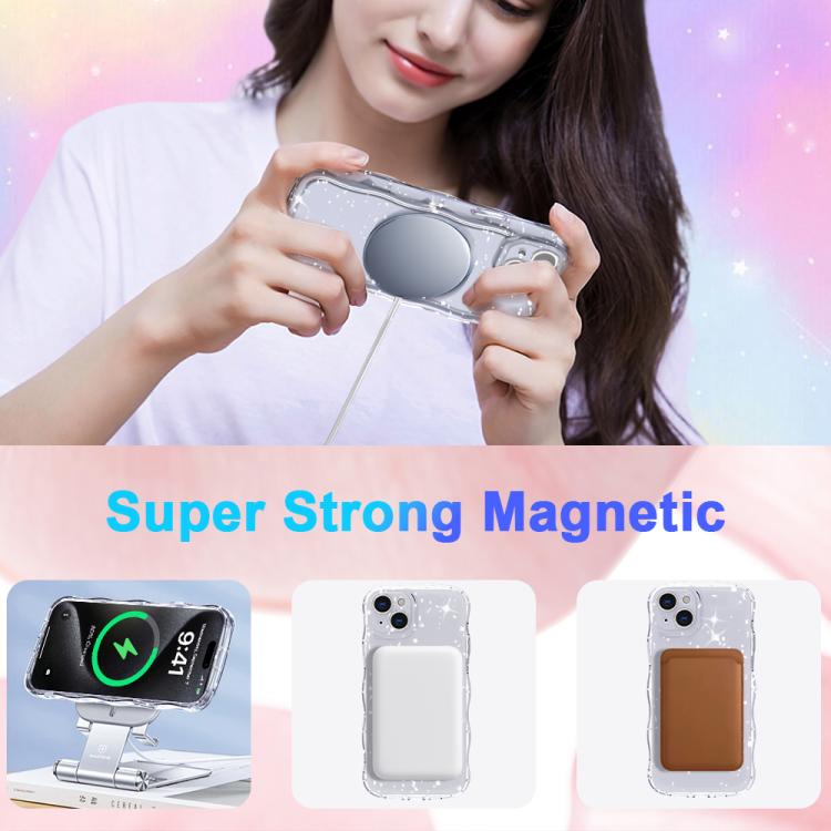 Wave Glitter MagSafe Magnetic TPU Phone Case, For iPhone 16 Pro Max, For iPhone 16 Pro, For iPhone 16 Plus, For iPhone 16, For iPhone 15 Pro Max, For iPhone 15 Pro, For iPhone 15 Plus, For iPhone 15