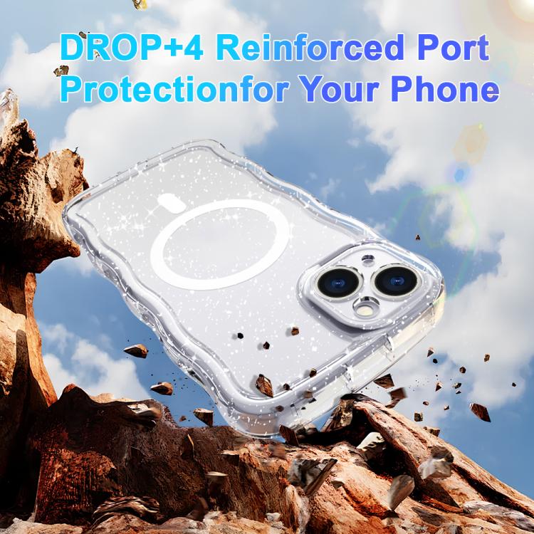 Wave Glitter MagSafe Magnetic TPU Phone Case, For iPhone 16 Pro Max, For iPhone 16 Pro, For iPhone 16 Plus, For iPhone 16, For iPhone 15 Pro Max, For iPhone 15 Pro, For iPhone 15 Plus, For iPhone 15