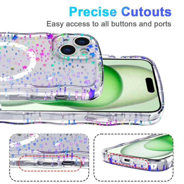 Wave Star Transparent MagSafe Magnetic Phone Case, For iPhone 16 Pro Max, For iPhone 16 Pro, For iPhone 16 Plus, For iPhone 16, For iPhone 15 Pro Max, For iPhone 15 Pro, For iPhone 15 Plus, For iPhone 15