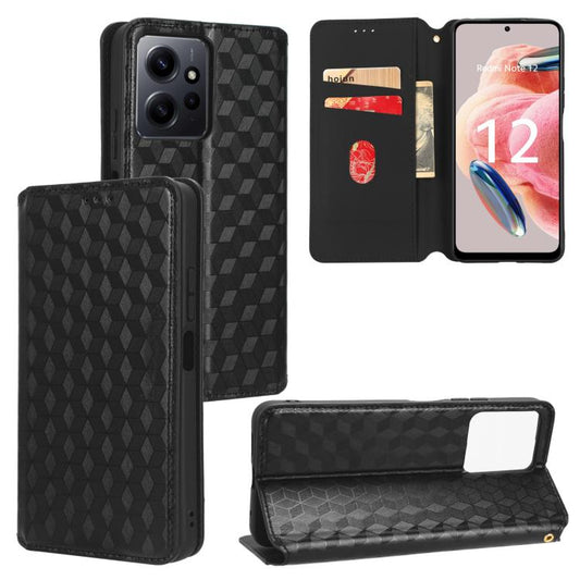 Cubic Grid Texture Flip Leather Phone Case, For Redmi Note 12 4G Global, For Redmi Note 12 Turbo 5G, For Redmi Note 12 Pro+ 5G Global, For Redmi Note 12 Pro 5G Global, For Redmi Note 12 5G Global, For Redmi 12C / 11A 4G, For Redmi K60 / K60 Pro��������...