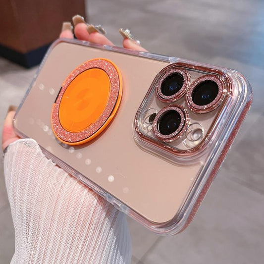 Transparent Glitter CD Texture Rotating Holder Phone Case, For iPhone 14 Pro Max