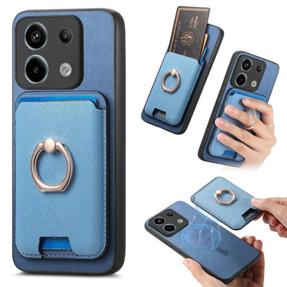 Retro Cross Leather Ring Vertical Insert Card Bag MagSafe Phone Case, For Redmi Note 13 Pro 5G / Poco X6 5G, For Redmi 13C / Poco C65, For Redmi 12 / Note 12R / Poco M6 Pro 5G, For Redmi K70 / K70 Pro 5G, For Redmi Note 12 Turbo / Poco F5 5G