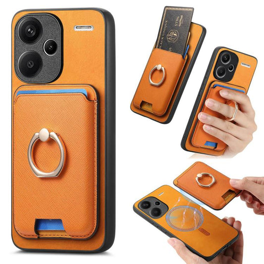 Retro Cross Leather Ring Vertical Insert Card Bag MagSafe Phone Case, For Redmi Note 13 Pro+ 5G, For Redmi K60 Ultra, For Xiaomi 13T Pro 5G, For Xiaomi 13T 5G, For Redmi Note 13 Pro 4G / Poco M6 Pro 4G, For Redmi K70E / Poco X6 Pro 5G