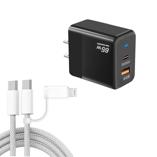 PD41 GaN PD 45W + USB Charger with USB-C to USB-C / 8 Pin Data Cable for iPhone, US Plug, US Plug