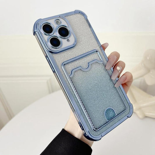 Four-cornered Glitter Electroplated Card Bag TPU Phone Case, For iPhone 11 Pro