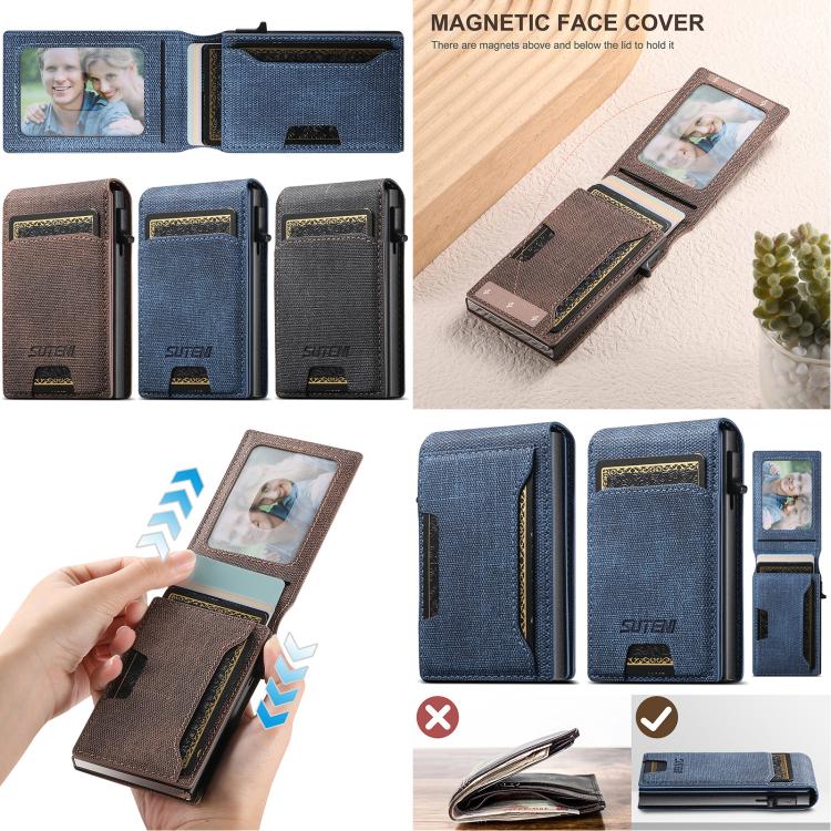 Suteni Denim Pattern Button Automatically Pops Out the Card Box
