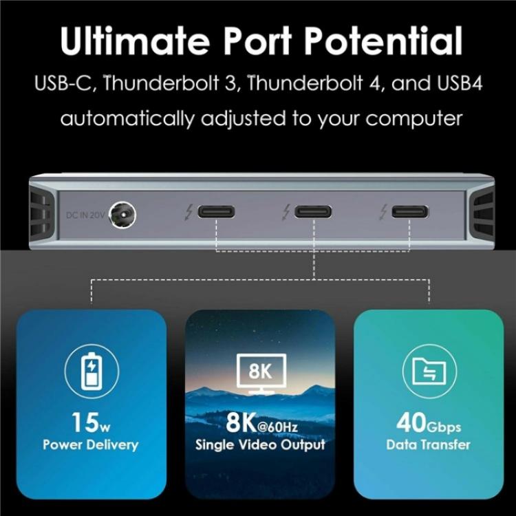 WAVLINK UTD49T 100W PD Input USB-A High Speed Data Transfer Adapter Thunderbolt 4 Hub, UTD49T