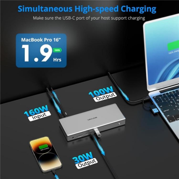 WAVLINK WL-UG75PD1-DH2 USB-C / Type-C Displaylink DL7400 Docking Station Support Quad Display, UG75PD1-DH2