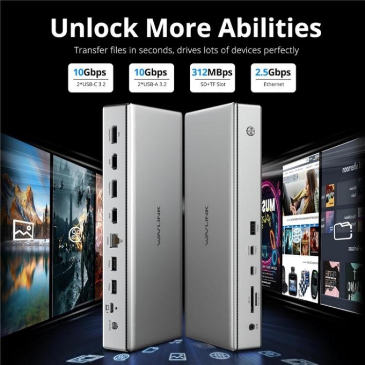 WAVLINK WL-UG75PD1-DH2 USB-C / Type-C Displaylink DL7400 Docking Station Support Quad Display, UG75PD1-DH2