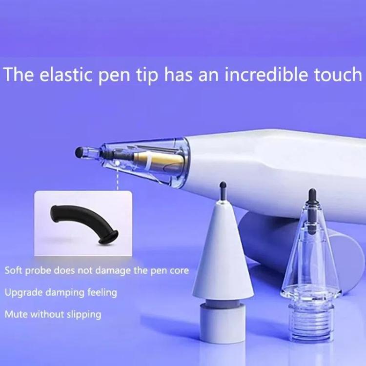 For Apple Pencil 2 / 1 Elastic Tip Soft Probe Silent Replacement Nib, 4B White, 4B Transparent, 2B White, 2B Transparent, HB White, HB Transparent