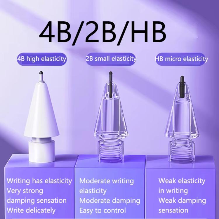 For Apple Pencil 2 / 1 Elastic Tip Soft Probe Silent Replacement Nib, 4B White, 4B Transparent, 2B White, 2B Transparent, HB White, HB Transparent