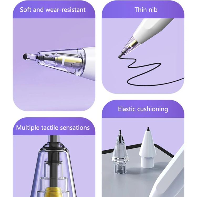For Apple Pencil 2 / 1 Elastic Tip Soft Probe Silent Replacement Nib, 4B White, 4B Transparent, 2B White, 2B Transparent, HB White, HB Transparent